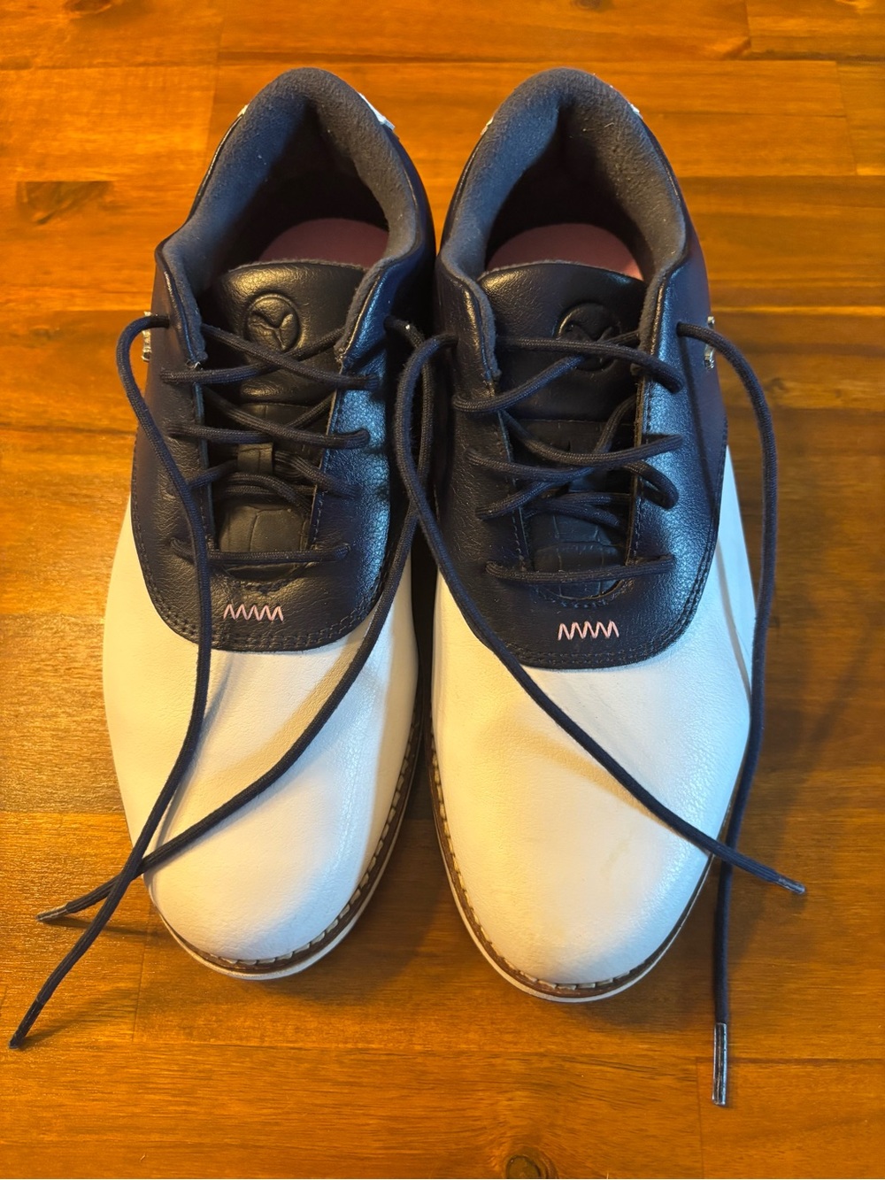 Puma Navy Leather Golf Sneakers with Pink Insole